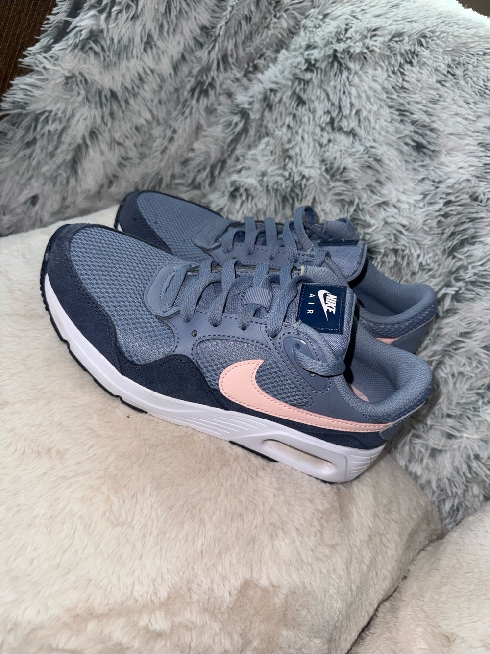 Nike Women’s Low-Top Sneakers in Slate Blue with Pale Pink Swoosh